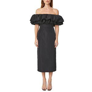 NEW $595 RHODE VIOLA OFF THE SHOULDER BLACK MIDI DRESS SIZE 6